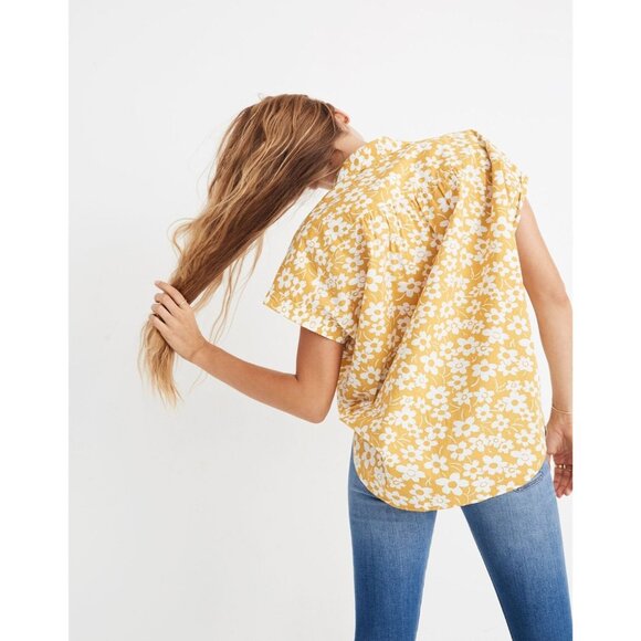 MADEWELL Central Retro Floral Yellow Cotton Voile Oversized Shirt, Size XS - Picture 3 of 13